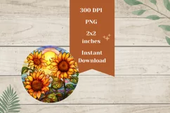 Stained Glass Sunflowers Round Earrings, Flowers Sublimation Product Image 2