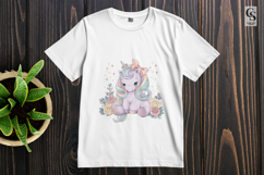 Cute Baby Unicorn with Pink Bow Pastel Floral Pony Clipart Product Image 2