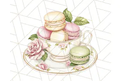 Pastel Tea Clip Art PNG with Sweets and Floral Accents Product Image 2
