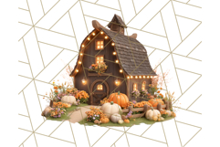 Fall Barn Clipart PNG With Pumpkins and Flowers, Autumn Png Product Image 2