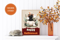 Happy Halloween Greeting Card, Halloween Black Cat Wall Art Product Image 2