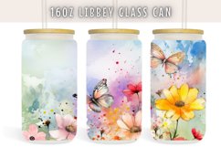 Spring Flower Watercolor 16oz Libby Glass Can Wrap Product Image 1