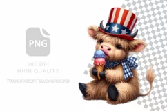Watercolor Patriotic Highland Cows, 4th Of July Highland Cow Product Image 2