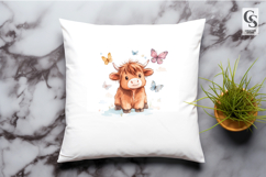 Highland Cow With Butterflies Clipart Sublimation PNG Product Image 2