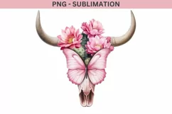 Western Floral Cow Skull PNG with Butterfly Product Image 2