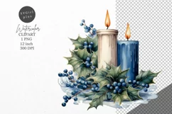 Christmas clipart, Candle clipart, Blue Christmas Product Image 1