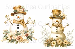 Christmas, Snowman, Gold, Ephemera, PNG, watercolor, Clipart Product Image 2