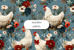 Floral Chicken Seamless Pattern, Farmhouse Cottagecore Product Image 1