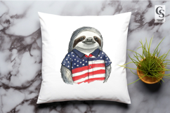 Cute Sloth American Flag Clipart PNG Product Image 2