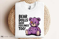 Sad Purple Teddy Bear With Patches Sublimation PNG Product Image 2