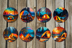 Tent in forest | Round earring sublimation design bundle Product Image 2