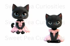 Black Cat, Pink, Ephemera, PNG, watercolor, Clipart Product Image 2