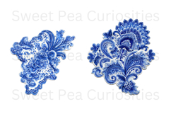 Blue Toile, Ephemera, PNG, Clipart, Junk Journal, flowers Product Image 2