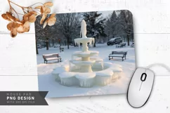 Snowy Park with Frozen Fountain Mouse Pad PNG Product Image 1