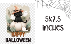 Happy Halloween Towel, Watercolor Black Cat Towel Template Product Image 2