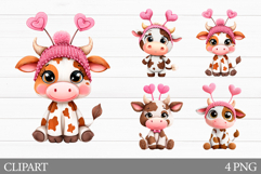 Crochet Cow Clipart. Valentines Cow Sublimation Product Image 1