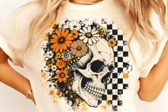Retro Floral Skeleton PNG, Trendy Halloween Skull Design Product Image 2