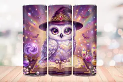 Witch Owl 20 OZ Skinny Tumbler Wrap Sublimation PNG. Product Image 2