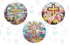 Stained Glass Cross Keychain Design, Floral Easter Cross PNG Product Image 2