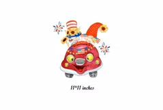 Watercolor gnomes America by car, Dwarfs Patriots PNG Product Image 2