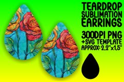 Vibrant Floral Teardrop Earring Sublimation Design Product Image 1