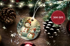 Watercolor Christmas Ornament, Christmas Snowman Sublimation Product Image 2