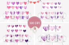 Purple Hearts Mug Designs, Watercolor Hearts Mug Template Product Image 2