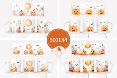 Watercolor Halloween Ghosts Mug Designs, Halloween Mug PNG Product Image 2