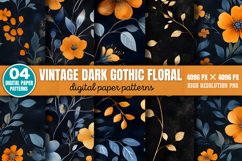 Vintage Dark Gothic Floral Digital Paper Background PNG Product Image 1