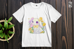 Cute Bunny with Flowers Yellow Bow Easter Spring Clipart PNG Product Image 3