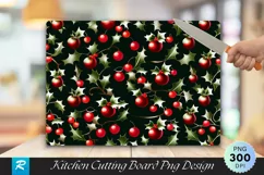 Holly & Berries Dark Wood Cutting Board PNG Design Product Image 1