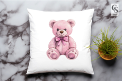 Cute Pink Teddy Bear With Bow Clipart Sublimation PNG Product Image 2