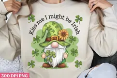 Kiss me I might be Irish PNG, St Patricks Day Gnome Sublimat Product Image 1