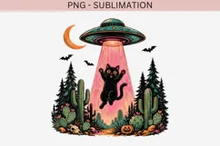 UFO black cat png design for T-shirt Product Image 2