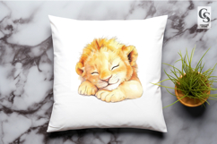 Sleeping Lion Cub Watercolor Clipart Sublimation PNG Product Image 2