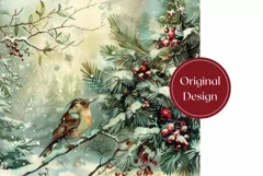 Christmas Bird Tumbler Wrap, Winter Forest Tumbler PNG Product Image 2