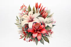 Christmas Flowers Watercolor Clipart PNG Product Image 2