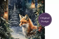 Watercolor Christmas Tumbler Wrap, Winter Fox Sublimation Product Image 2