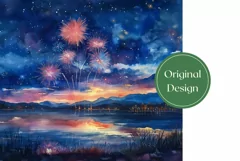 Fireworks Tumbler Wrap Design, Watercolor Tumbler PNG Product Image 2