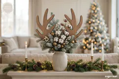 Reindeer Antler Plant Stake Laser Cut | Herb Label | SVG Product Image 1
