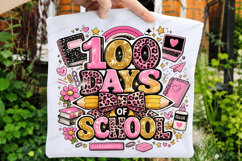 100 Days Of School Pink Leopard Bow PNG Design 100 days of Product Image 1