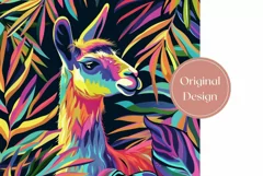 Cute Lama Tumbler Wrap Design, Tropical Leaves Sublimation Product Image 2