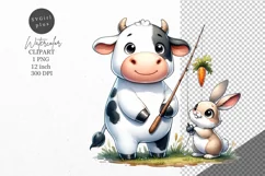 Funny clipart, Cow and bunny clipart, Animals clipart Product Image 1