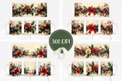 Vintage Christmas Mug Wrap, Christmas Ribbon Mug Sublimation Product Image 2