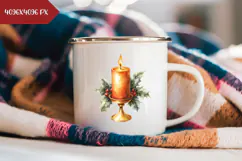 Cartoon Christmas Candle Illustration, Gold Christmas PNG Product Image 2
