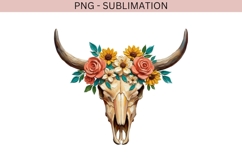 Floral Cow Skull PNG Sublimation | Western Boho Bull Skull Product Image 3
