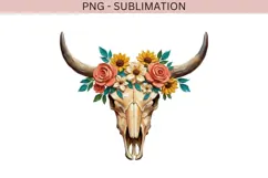 Floral Cow Skull PNG Sublimation | Western Boho Bull Skull Product Image 3