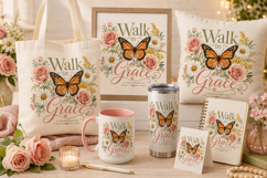 Walk in Grace PNG, Christian Butterfly Sublimation Product Image 2