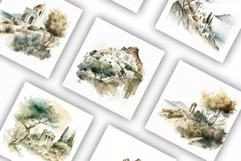 Greek Landscapes Scenes | Watercolour Clipart JPG Product Image 2