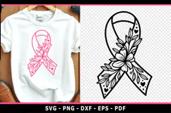 Flower Breast Cancer Ribbon SVG, Cancer awareness SVG Product Image 2